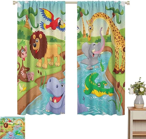 Cortinas opacas para sala de estar, diseño de safari con animales de
