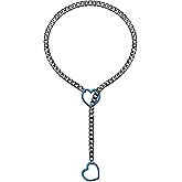 Blue Drop Lariat Y Shaped Necklace for Women Men Adjustable O-Ring Choker Blue Love Heart Slip Chain Cuban Necklace Punk Rock Gothic Jewelry