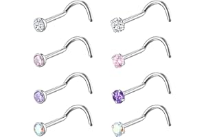 8PCS G23 Titanium Twist Screw Nose Studs 18G 20G Nose Rings 2mm 2.5mm 3mm Clear Pink Purple Aurora CZ Gold Nose Piercing Stud