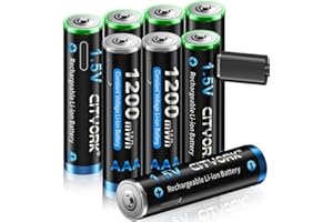 CITYORK Type-C USB 1.5V 8 Pack AAA 1200mWh Lithium Rechargeable Battery, Constant Output and Fast Charging (Include Type-C USB Cable)