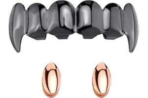OYOGAA Gold Grills for Teeth, 24K Gold Plated Hip Hop Teeth Grillz, 6 Teeth Caps Grills For Women Men with Molding Bars Rapper Costume