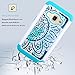 Galaxy Luna Case, Express 3 Case, J1 2016 Case,Elegant Choise Slim Dual Layer Armor Studded Rhinestone Bling Phone Case Cover with Flower Pattern for Samsung Galaxy Luna /J1 2016 (White/Turquoise)