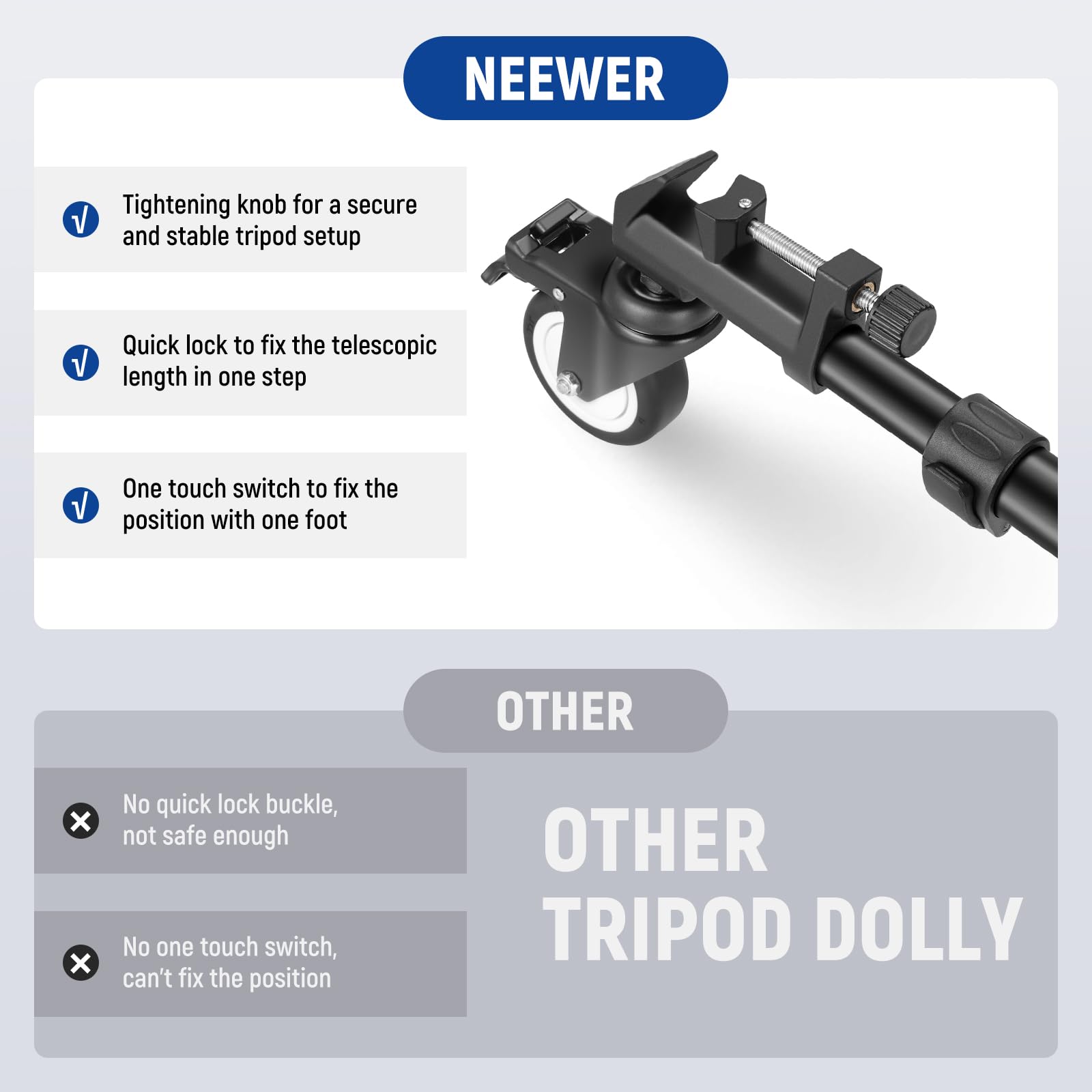 NEEWER Photography Tripod Dolly, Heavy Duty 50lbs Capacity Tripod Wheels with 3