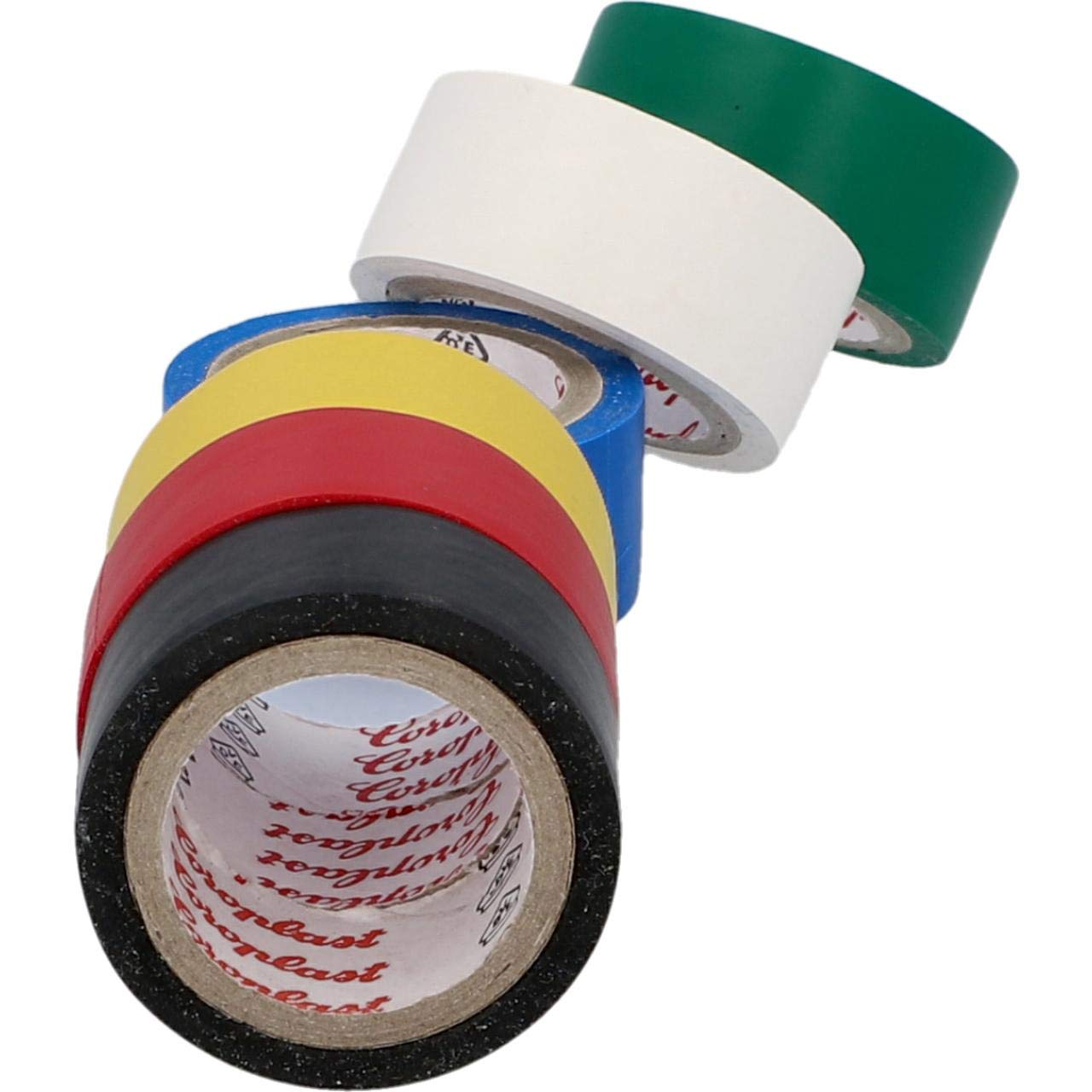 cartrend Insulation Tapes, Electricians Tape, Coloured PVC Tape, Waterproof Electrical Insulation Tape, Pack of 6, 3.3 m x 19 mm