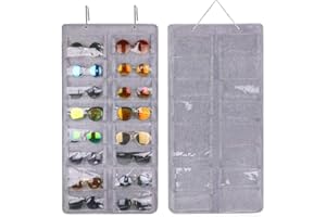 Sunglasses Organizer Storage, Dust Proof Hanging Glasses Organizer for Multiple Pairs, Wall Pocket with 16 Felt Slots for Wom