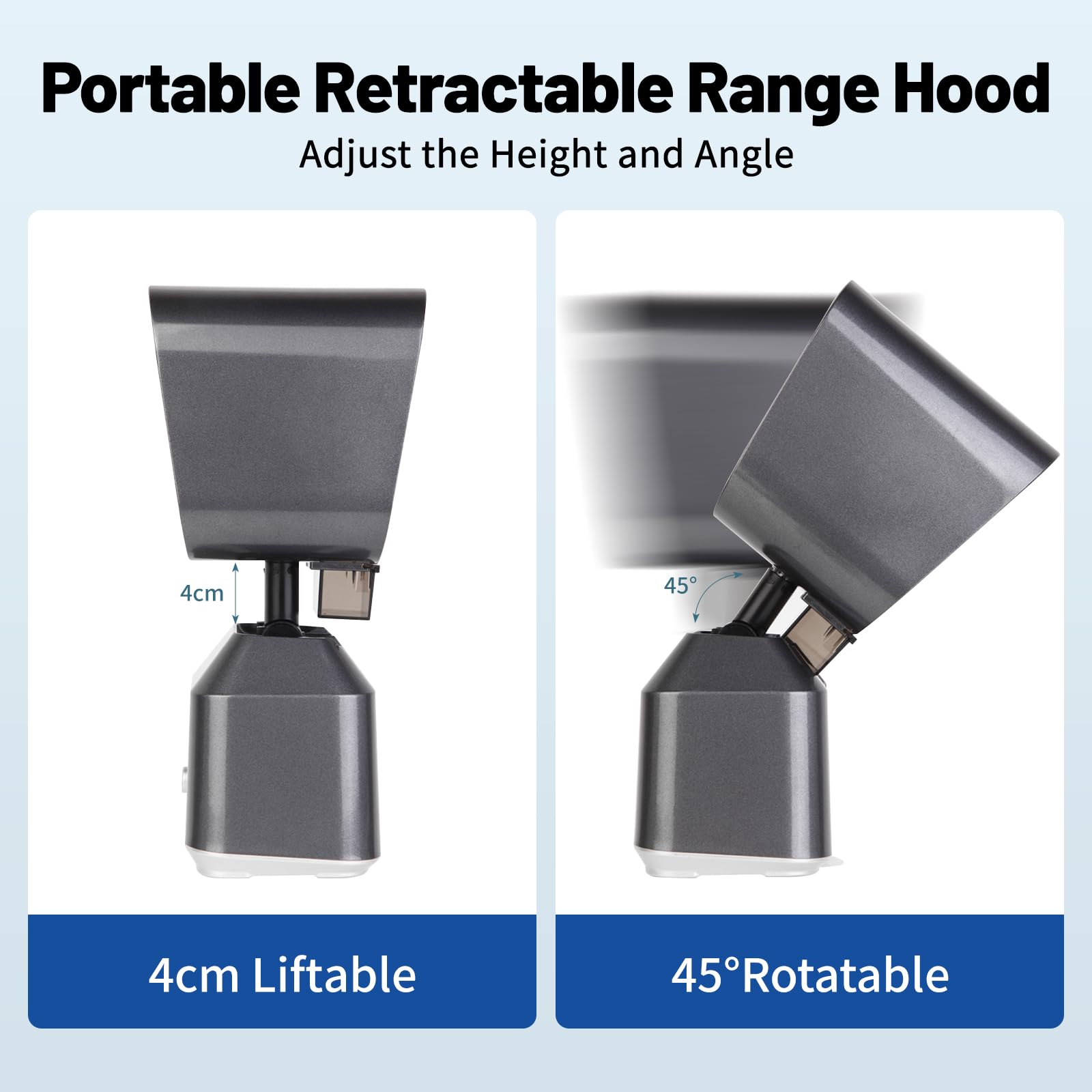 Portable Range Hood,Retractable Desktop Range Hoods with 2 Speed Exhaust Fan,Detachable Aluminum Filter,Oil Collection Cup, Small Stove Buddy for Indoor BBQ, Hot Pot (Dark Gray)