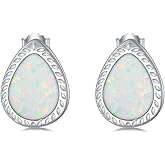 JKR S925 Sterling Silver Stud Earrings Opal/Moonstone/Larimar/Turquoise Earrings Teardrop Natural Gemstone Earrings Studs Jewelry Birthday Christmas Gifts for Women Her Wife Mom