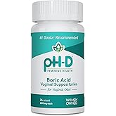 pH-D Feminine Health, First Woman Owned Boric Acid Vaginal Suppositories, Made in USA, Bottle of 24 (600mg)
