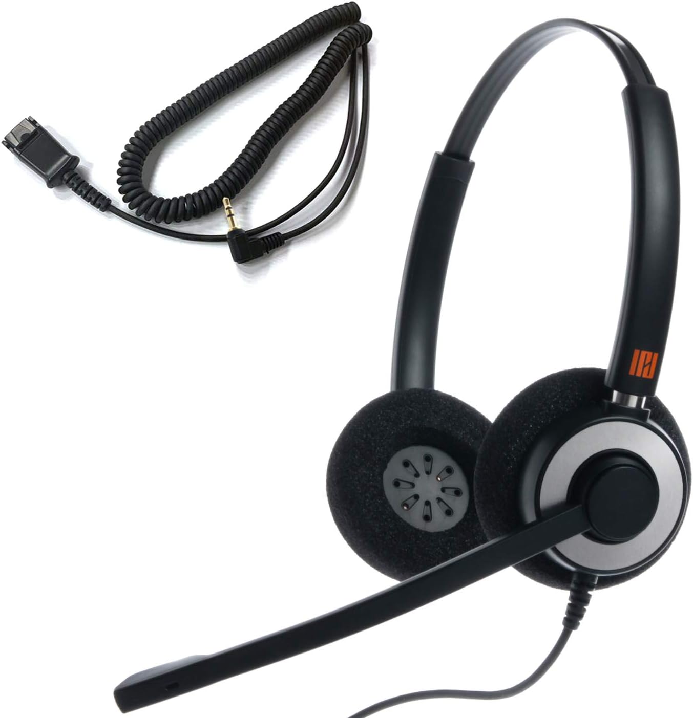 IPD IPH-165 Binaural NC Headset with 2.5mm Jack for Polycom IP 320,321,330, Cisco SPA,Grandstream GXP,Panasonic KX, Zultys, Gigaset & 2.5mm Jack(3 Poles) Port with Phones. No Smart Phone use