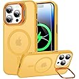 Goodon Magnetic for iPhone 14 Pro Max Case with Screen Protector, Built-in Metal Camera Kickstand,[Compatible with Magsafe] [Wireless Charging] Matte Protective Phone Cover for Men Women Girls,Yellow