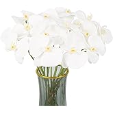 INSUNSIX White Orchids Artificial Flowers 6 Bouquets 18 Heads Real Touch Faux Orchid Fake Flowers Bouquet for Vase Table Centerpiece Home Wedding Party Garden Decoration(White)