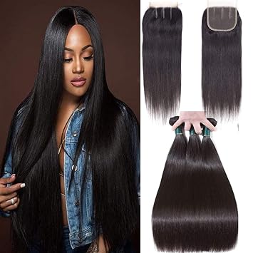 Amazon Com Indian Virgin Hair Straight Bundles With Closure10a