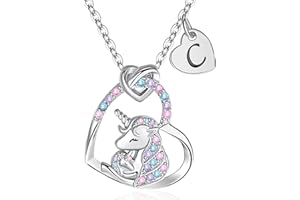 FLNEOO Unicorn Gifts for Little Girls Jewelry - 14K Gold Plated Unicorn Necklace With Initial Personalized Gifts for Preteen Girls Heart CZ Pendant Hypoallergenic Unicorns Jewelry Birthday Gifts for Girls