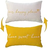 ULOVE LOVE YOURSELF Our Happy Place Reversible Throw Pillow Covers Home Sweet Home Double Sided Cushion Covers Rustic Farmhouse Decor Pillowcases for Sofa/Couch/Porch (Yellow)