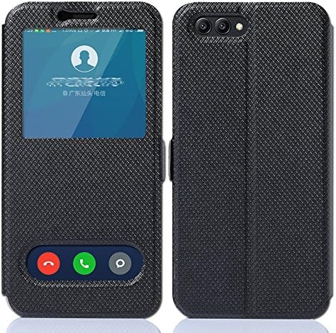 Huawei Honor V10 case , JM Pin [View Window] Flip Case Cover with Kickstand [Magnetic Closure] for Huawei Honor View 10 (Huawei Honor V10 black)