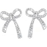 Silver Bow Earrings for Women Rhinestone Bow Earrings Sparkling Bowknot Stud Earrings for Birthday Party Jewelry