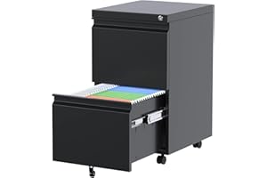 METAN 2 Drawer File Cabinet with Lock, Mobile Under Desk Filing Cabinet for Office Legal/Letter Size, Fully Assembled Except Wheels,Black