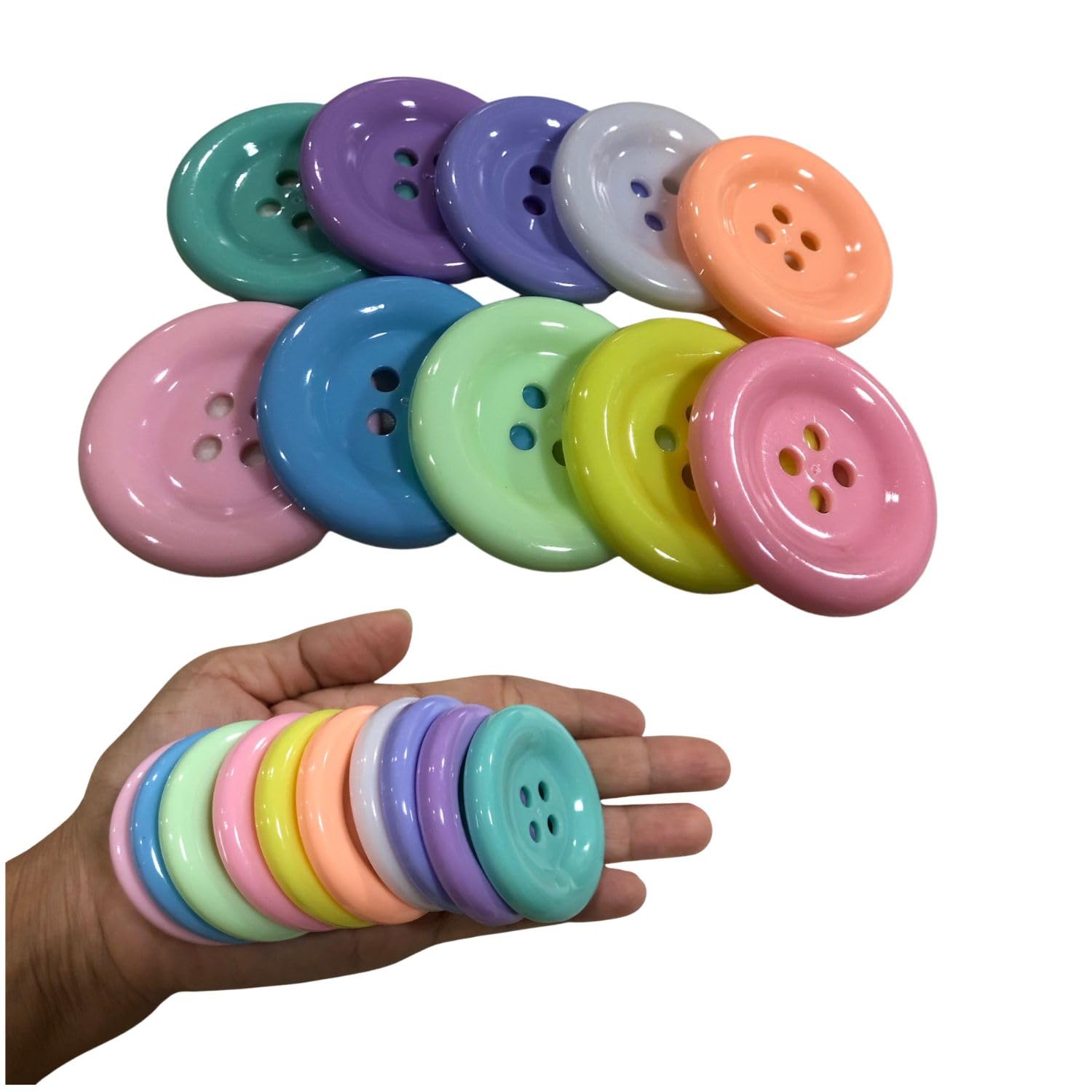 Photo 1 of Kocraft 2 inch (50 mm) Large Button Pastel Color Craft Flatback Button 4 Holes Assort Color 10 Pcs for Crafts Making, Clothes Sewing and DIY Projects, Scrapbook (Pastel Color)