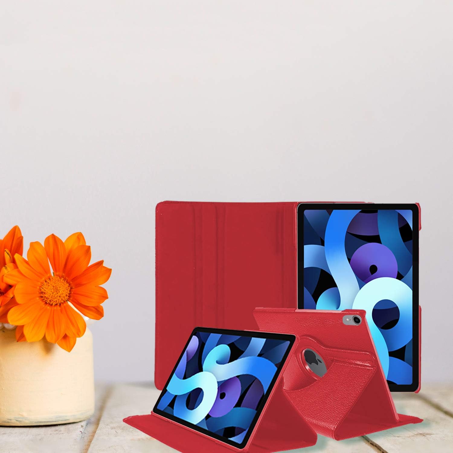 For iPad Air 11 (M4 2026/M3 2025/M2 2024) Case/iPad Air 10.9 4th 2020/5th 2022 Generation 360 Rotating Stand Multi-Angle Viewing Auto Wake/sleep Smart Folio Kids Friendly Protective Cover (RED) - Image 4