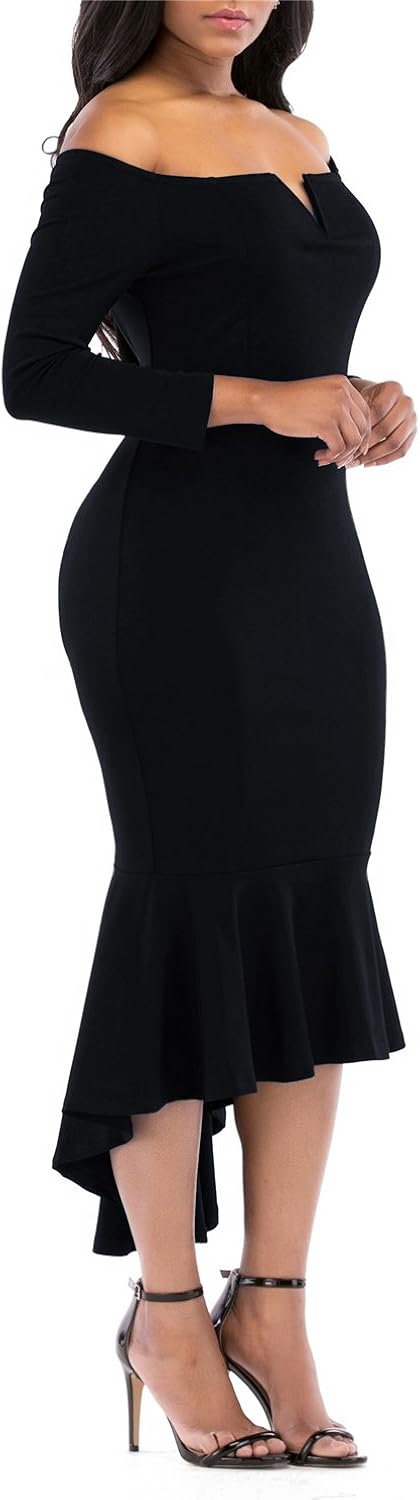 long sleeve black fishtail dress