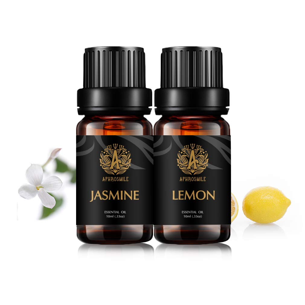 Aromatherapy Jasmine Essential Oils Lemon Set, 100% Pure Lemon Scented Oils Jasmine Set for Diffuser, Massage, 2x10ml Therapeutic Grade Jasmine Lemon Essential Oils Fragrance Kit for Humidifier, Home