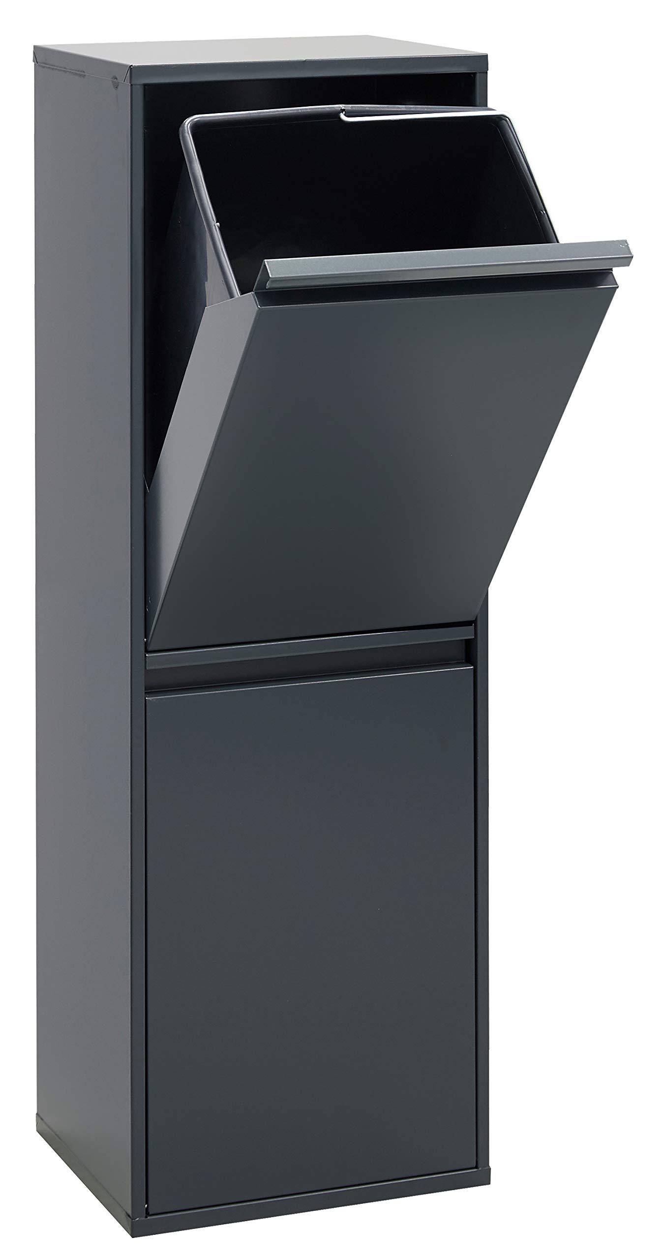 ARREGUI Basic CR204-B Waste Separation and Recycling Bin in steel with 2 buckets, 2 x 17 L (34 L), trash can, recycling cabinet, anthracite dark grey