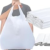 Kisston 400 Count Jumbo Size Plastic T Shirt Bags with Handles, 35 Mic, XX Large Plain Plastic T Shirt Grocery Bags, Thick and Heavy Duty (32" X 19",White)