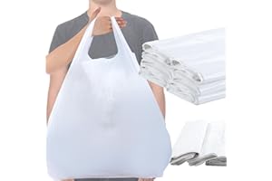 Kisston 400 Count Jumbo Size Plastic T Shirt Bags with Handles, 35 Mic, XX Large Plain Plastic T Shirt Grocery Bags, Thick and Heavy Duty (White,32" x 19")