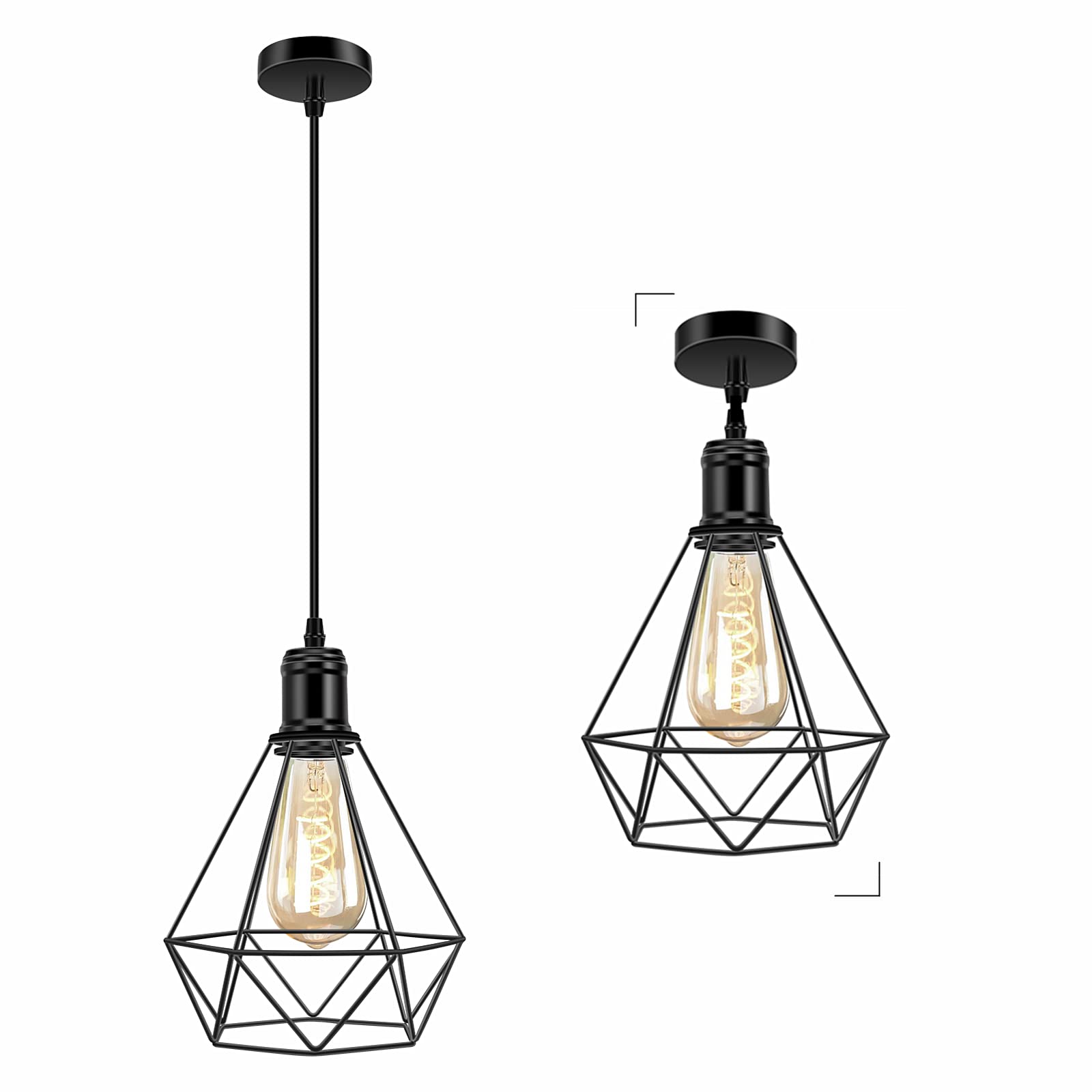 Biqing Industrial Cage Pendant Ceiling Light,Adjustable Hanging Ceiling Lights, Black Wire Lampshade for Kitchen Bedroom Bar Cafe Hallway, Large Size