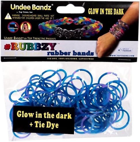 Undee Bandz Rubbzy 100 BLUE &amp; PURPLE GLOW-in-the-DARK Tie-Dye Rubber Bands with Clips [O]