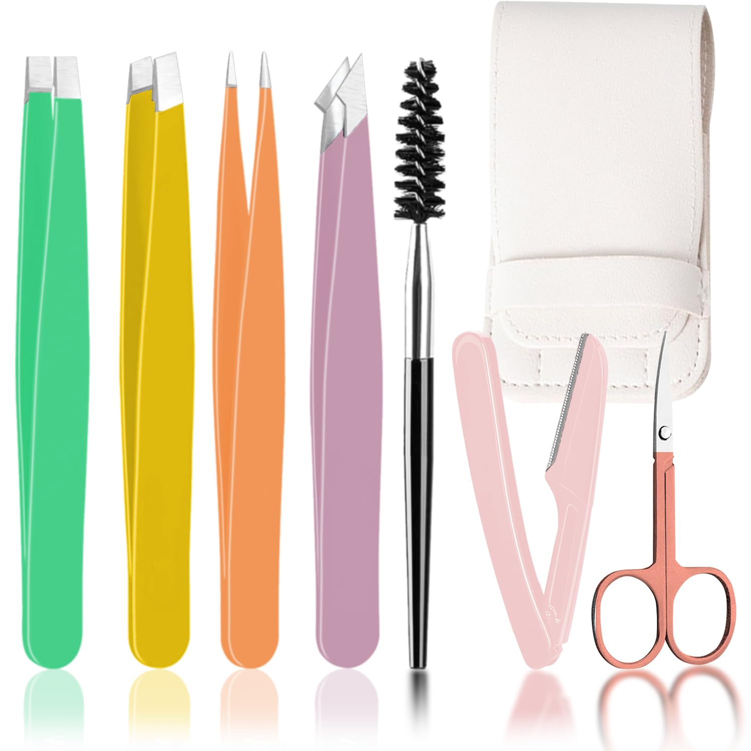WUBAYI 7PCS Eyebrow Tweezers Set, Stainless Steel Eyebrow Tweezers for Facial Hair Women and Men, Tweezer Kit for Ingrown Hairs, Tweezer Set for Splinter/Facial Hairs Removal