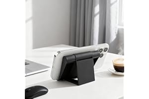 Cell Phone Holder, Foldable Cell Phone Stand for Desk, Portable Adjustable Video Call Holder,Desk Travel Accessory（Black）