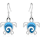 Hawaiian Sea Turtle Dangle Earrings - Silver Hypoallergenic Blue Ocean Animal Earrings Beach Themed Jewelry Gifts for Women Grandma Elders