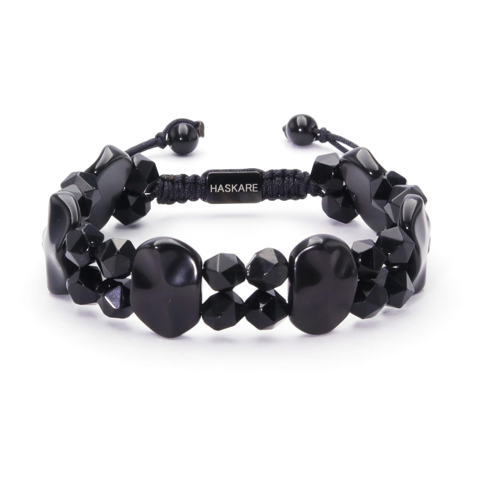 HASKARE Protection Crystals Beads Bracelets for Men Premium Mens Beaded Bracelet Unique Gifts Black Obsidian Bracelet, Ultimate Protection Beads Bracelet Engraved Cross Shield Stone Bracelet for Men