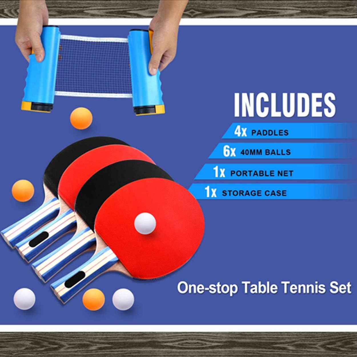 Ping Pong Paddle Set with Table Tennis Net, 4 Table Tennis Rackets and 6 Ping Pong Balls, Includes Convenient Portable Bag for Professionals and Amateurs, Children Adult, Indoor or Outdoor Play : Sports & Outdoors