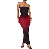ABMOIU Women's Summer Strapless Maxi Dress Sexy Printed Tube Top Ruched Bodycon Long Party Club Dresses