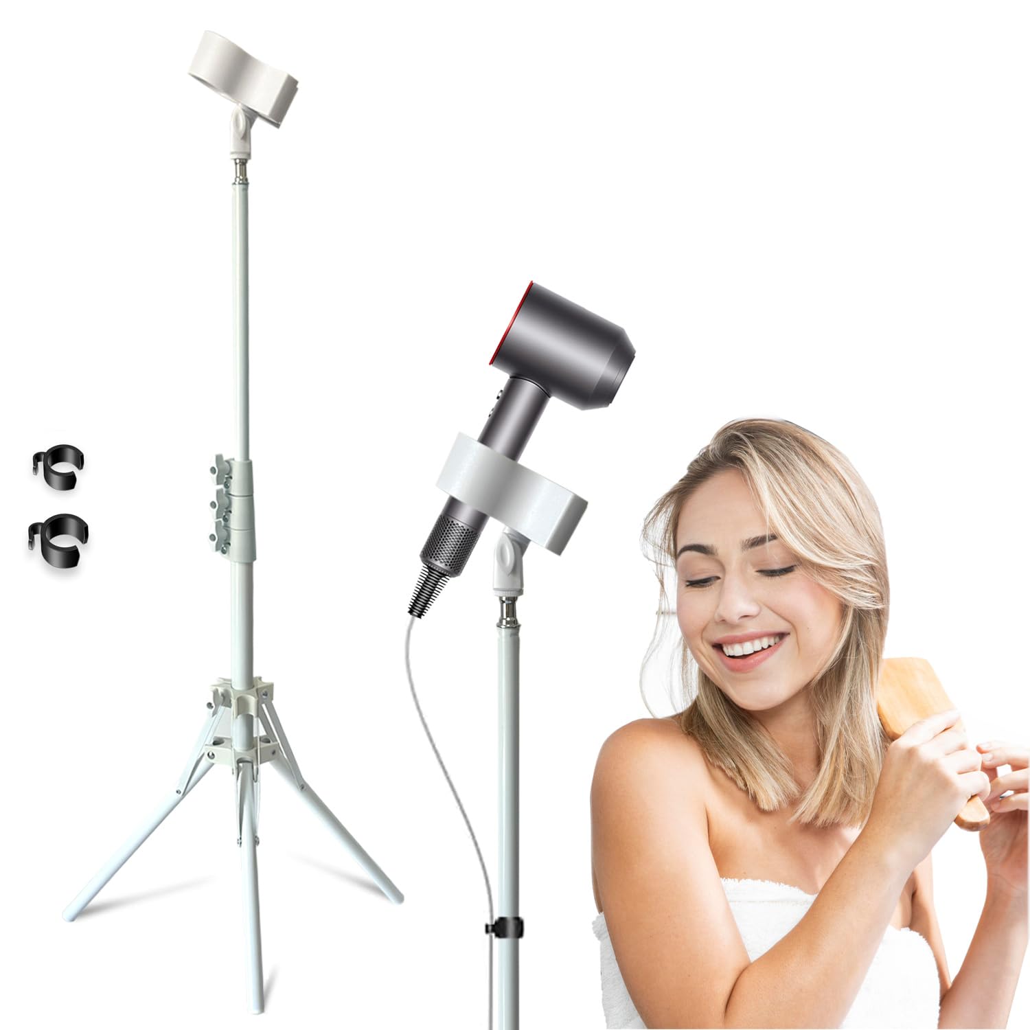 Photo 1 of Purple River Hair Dryer Stand White 20-63 Inch Adjustable Blow Dryer Holder with Tripod and Universal Clip, Easy to Use, Hands Free Relieve Wrist Pain, Shoulder Periarthritis etc