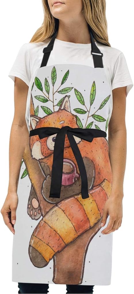 Amazon Kapanou エプロン 描かれた水彩イラストかわいいレッサーパンダ 耐久性 調節可能 おしゃれ 男女兼用 仕事用 保育士 カフェ 料理室 家庭用 ファッション柄 エプロン オンライン通販