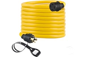Yodotek 25FT Heavy Duty Generator Locking Power Cord NEMA L14-30P/L14-30R,4X10 Gauge SJTW Cable, 125/250V 30Amp 7500 Watts Yellow Generator Lock Extension Cord with UL Listed