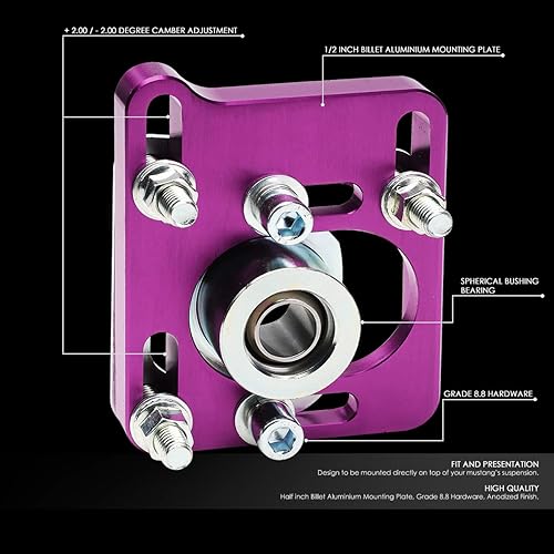 Auto Dynasty Front Camber Caster Plates For Ford Mustang (1990-1993) - Billet Aluminum, Adjustable Alignment Kit