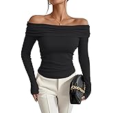 Prettywear Women's Sexy Off Shoulder Tops Dressy Long Sleeves Going Out Nightout Shirt 2025 Fall Clothes