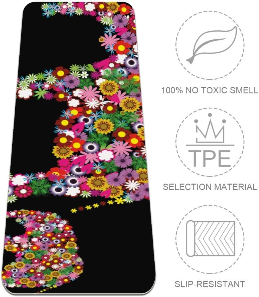 Eslifey Flowal Elephants Yoga Mat Thick Non Slip Yoga Mats for Women&Girls Exercise Mat Soft Pilates Mats,(72x24 in, 1/4-Inch Thick)