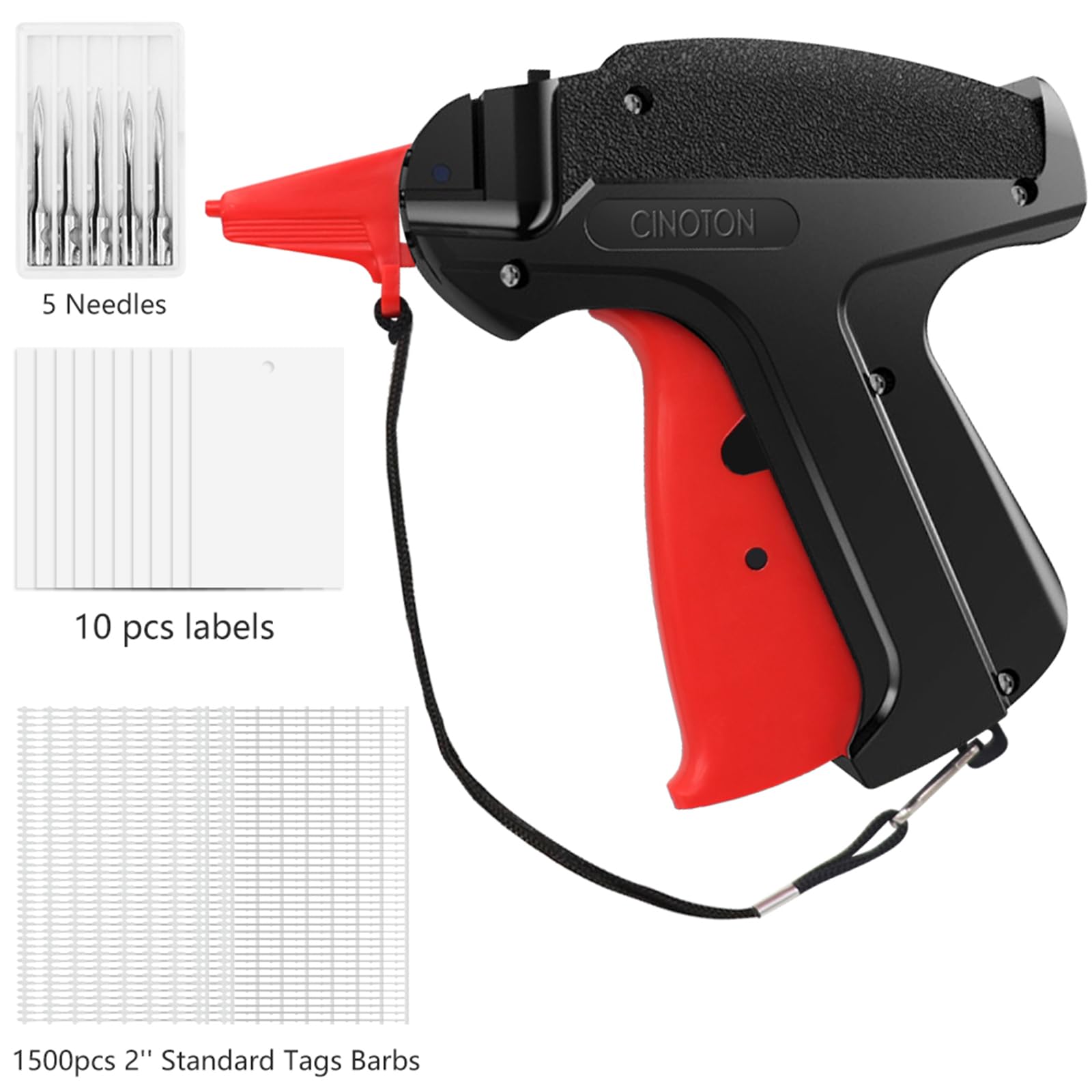 CINOTON Clothes Tagging Gun, Tag Gun Set for Clothing with 1500 pcs 2" Standard Barbs Fasteners, 6 Steel Needles, 10 pcs Labels, Garment Price Tag Gun for Yard Sale Store Warehouse Consignment Garage