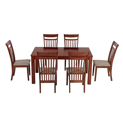 Woodness 28002+28049 6 Seater Dining Table Set (Matte Finish, Mahogany)