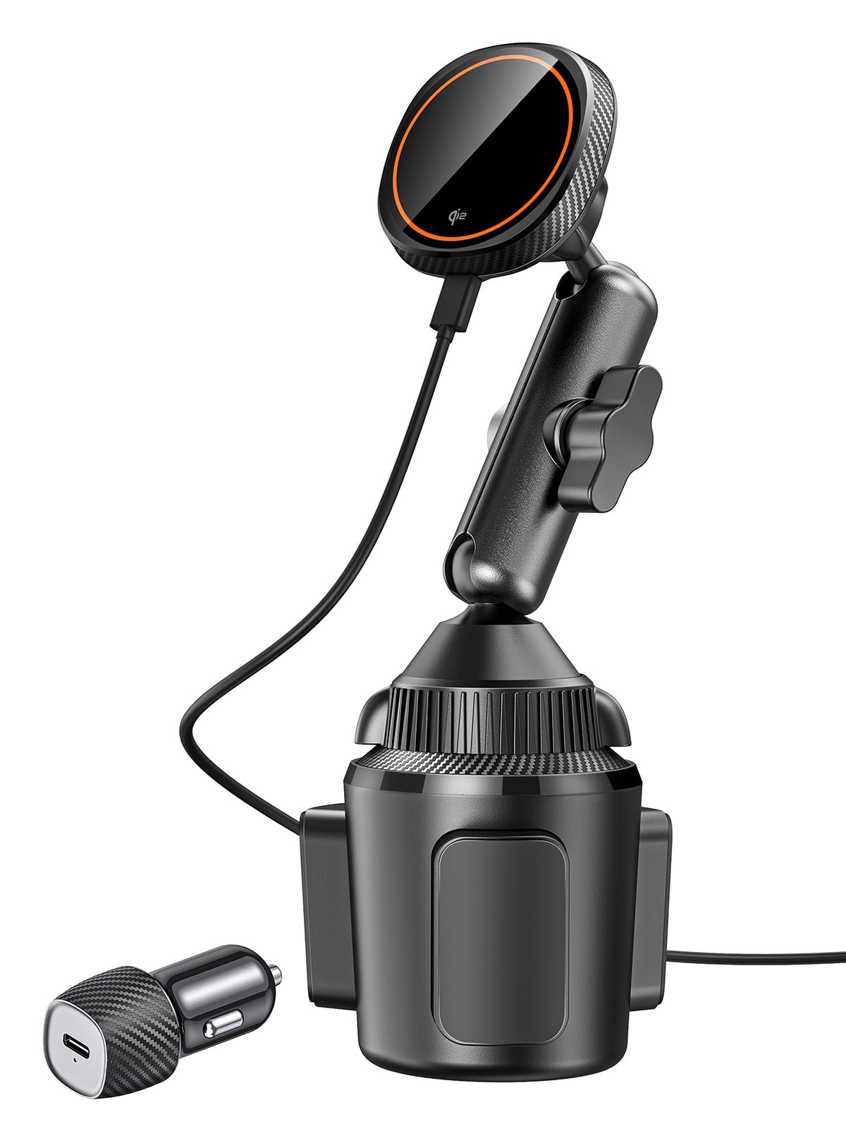 EXELIQ for Qi2 15W Magsafe Car Mount Charger, Car Cup Holder Wireless Car Phone Charger Heat Dissipation Fan, Fast Charging Magnetic Phone Holder for iPhone 17 16 15 14 13 12 [PD 30W Adapter]