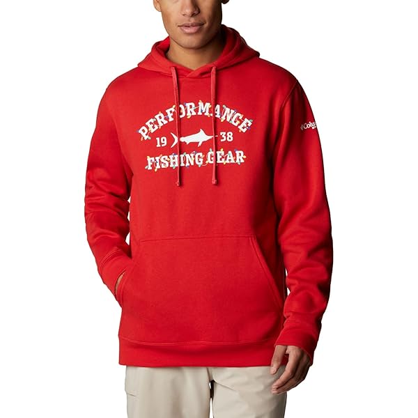 Columbia Men's PFG Crested Beaut Hoodie, Red Spark Fish Tree Columbia Men's PFG Crested Beaut Hoodie, Red Spark Fish Tree