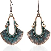 Boho Chic Handmade Hollow Shield Shape with Hammered Drop Earrings for Women Vintage Statement Antique Ethnic Earrings Vintage Gold Silver Plated Hollow Earrings Jewelry Gifts