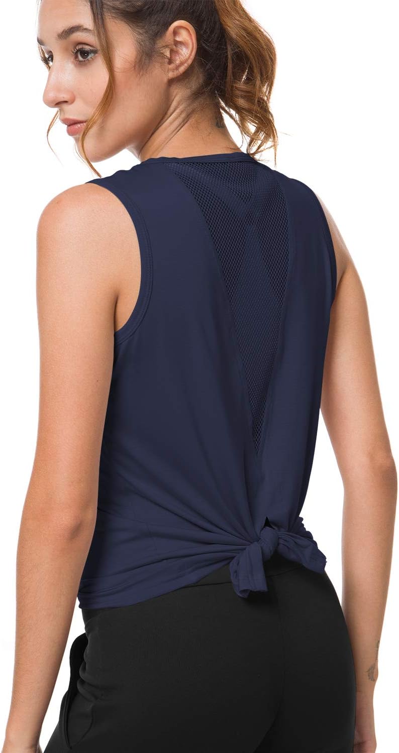 Balleay Art Women’s Cute Mesh Yoga Workout Shirts Activewear Sexy Open Back Sports Tank Tops