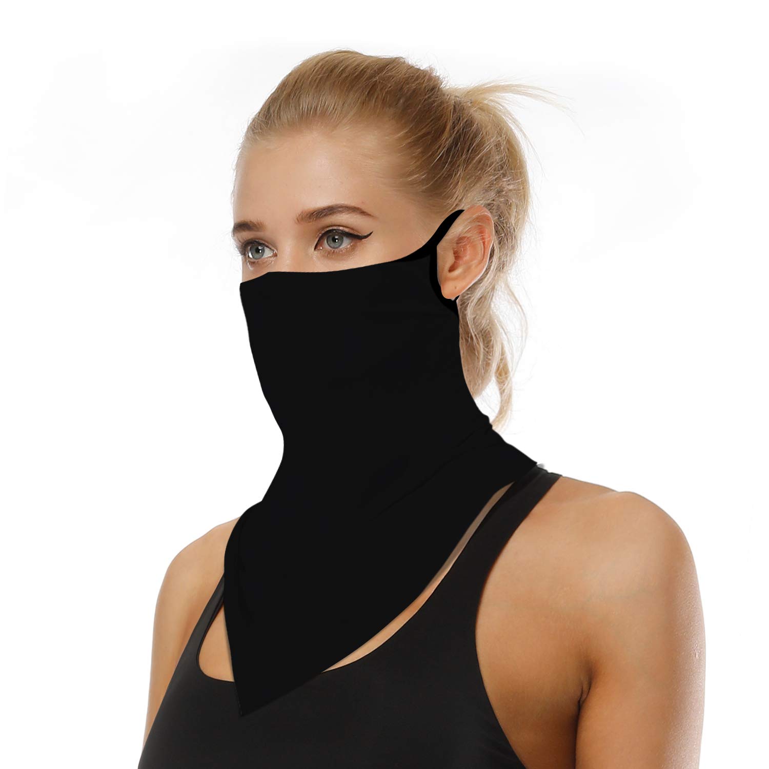 Photo 1 of YAYOUREL Neck Gaiter Face Mask Covering Bandanas for Men Women Summer UV Face Scarf Mask Cover Ear Loop Triangle Facemask Black