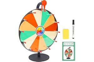 JstFrU 12 Inch Spinning Prize Wheel - Heavy Duty Base with 12 Slots Color Tabletop Roulette Spinner of Fortune, with Dry Erase Marker and Eraser for Trade Show, Carnival, Win Fortune Spin Games